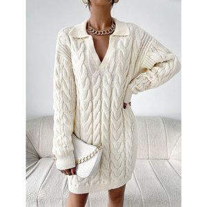 Cable Knit Drop Shoulder Sweater Dress